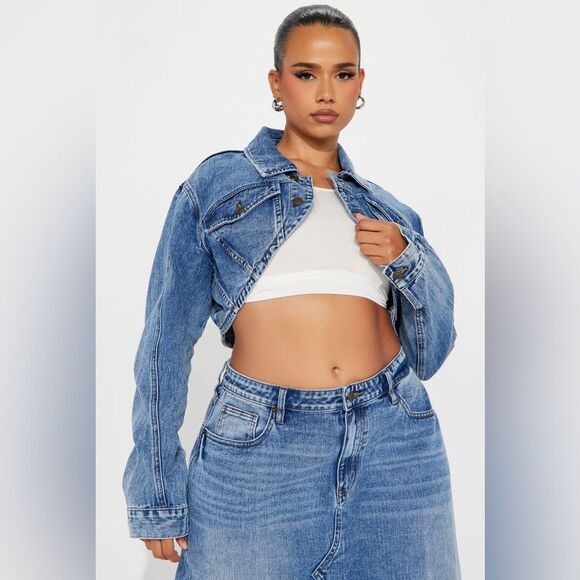 Fashion Nova 2 PC Lone Pine Cropped Bolero Denim Jacket & Maxi Skirt SZ 3X/2X - Picture 2 of 16